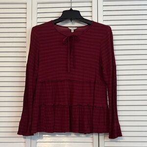 Lucky Brand Red Tie Front Tiered Blouse